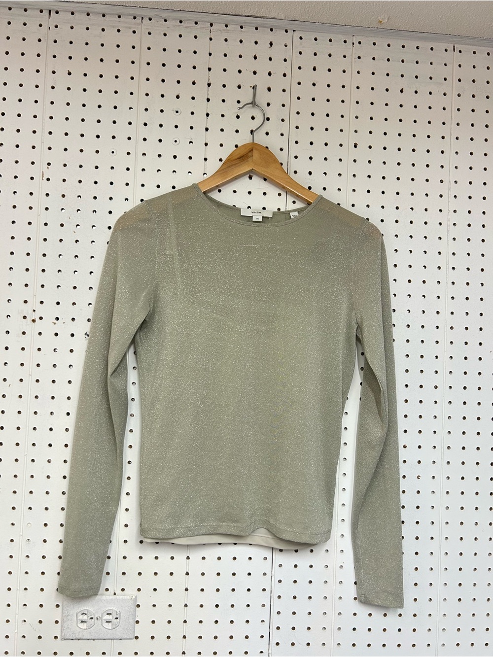 Vince Metallic Sage Long Sleeve Crewneck Top
